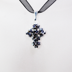 Pendant 40cm - Phoebe-Black Organza - Pendant 40cm - Laiton argenté